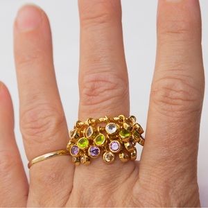 Quiet luxury 18KT gold bonded sterling silver ring colored stones Technibond 8